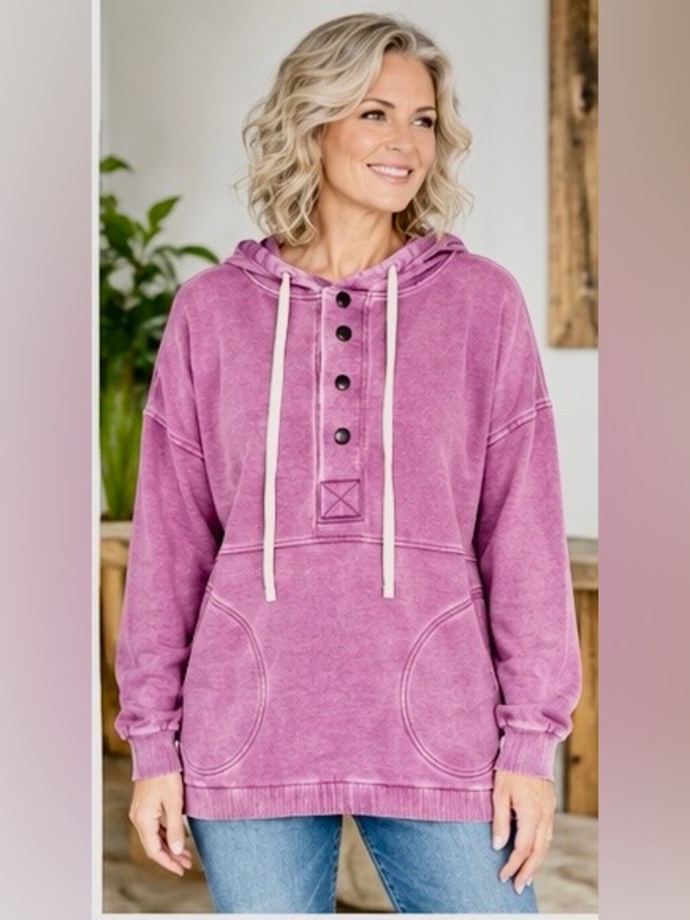 Zenana Outfitters Snap Front Placket Pullover Hoodie NWOT - Picture 2 of 9